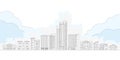 City Skyline. Outline Cityscape. Urban Landscape with Buildings and Houses. Thin line City Background. Vector illustration